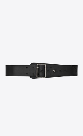 SAINT LAURENT Medium Belt Woman corset belt with porthole buckle in black leather a_V4